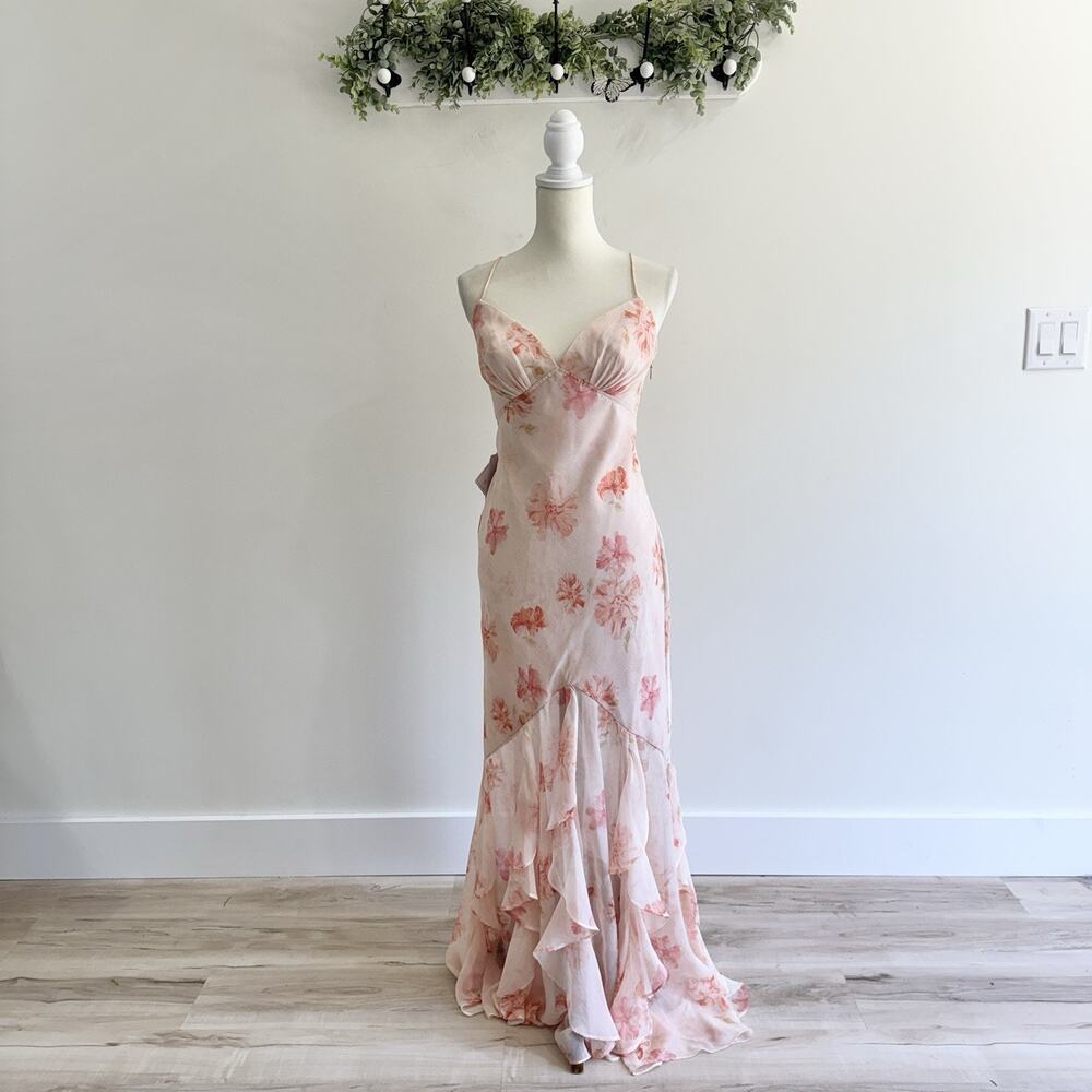 Azazie Atelier Rosia Peach Maxi Dress New Wedding Guest Prom Size 8 #TS - Picture 2 of 6
